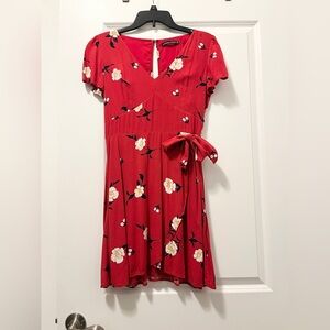 Abercrombie & Fitch Red Floral Tie-Waist Mini Dress - Small